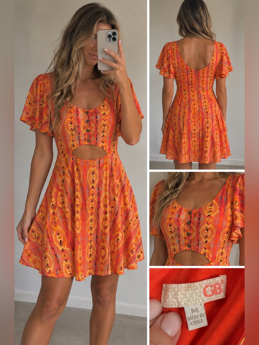 Gianni Bini Orange & Pink Patterned Cutout Mini Dress